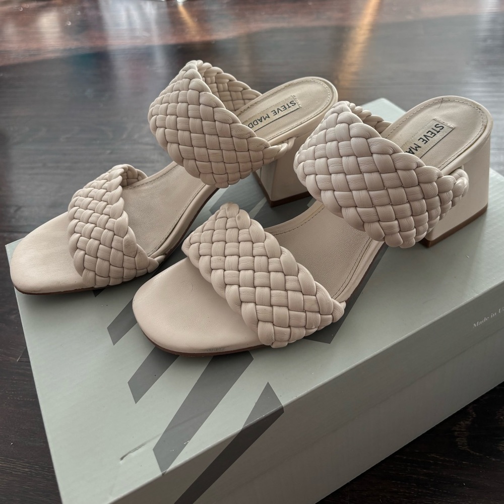 Steve Madden Daphne Sandals in Size 8.5 White Braided Heeled Sandal